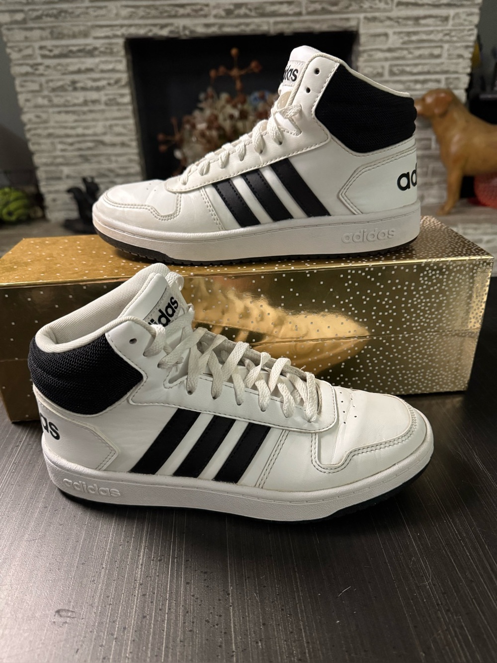 Adidas Hoops 2.0 Mid White Black High-Top Sneakers Men’s Size 8 BB7208